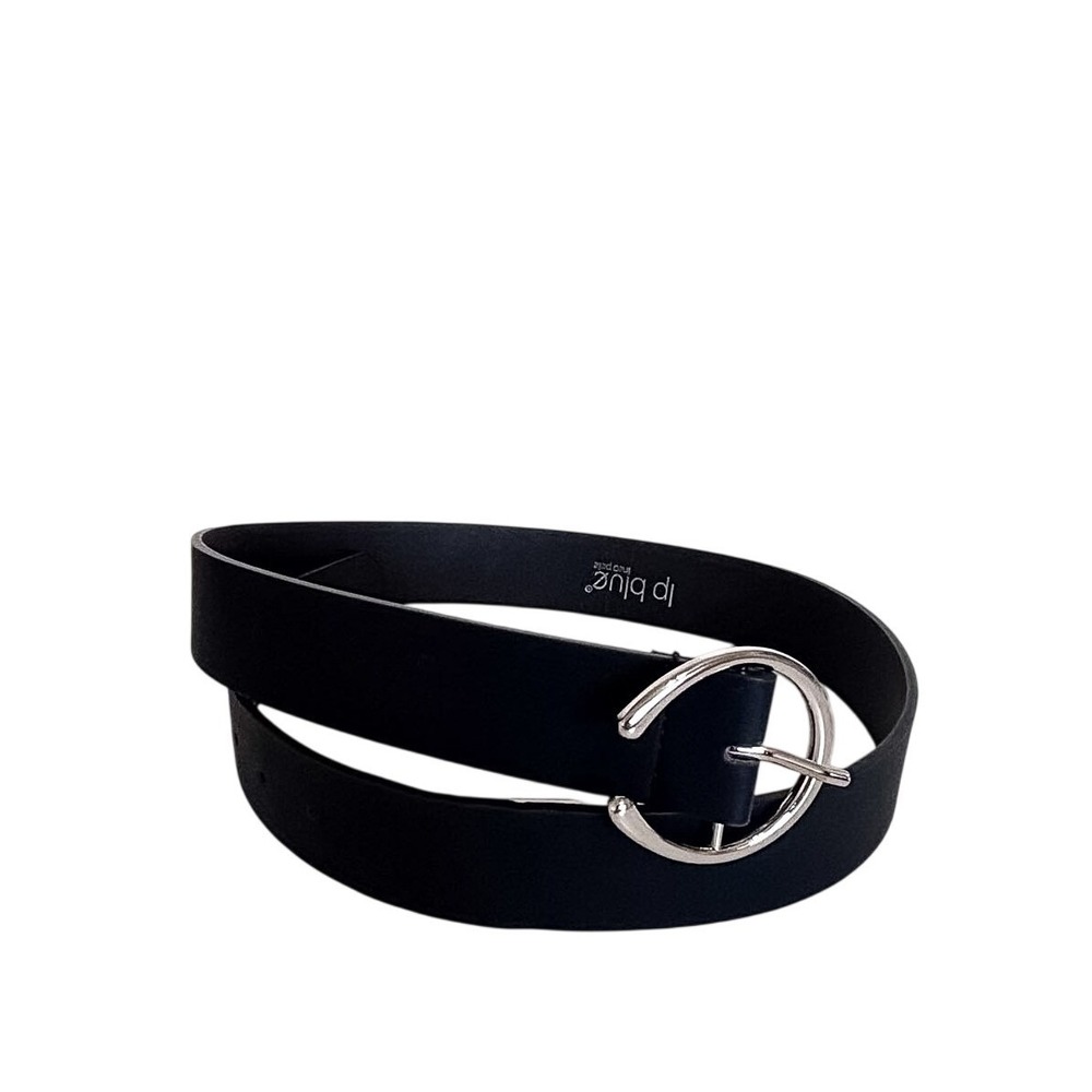 LP Blue Womens Round Buckle Belt Size M Black Silver Casual Faux Leather Classic